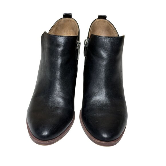 Franco Sarto Black Leather Ankle Booties Women’s 7M Block Heel Zip Boot Western - Picture 3 of 8